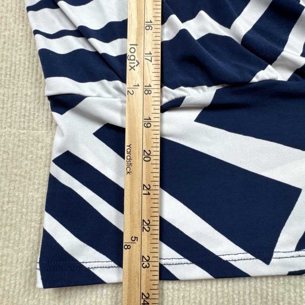 Clara Sun Woo Blue White Geometric Pattern Dolman Sleeve Side Tie Top Large - Picture 5 of 8